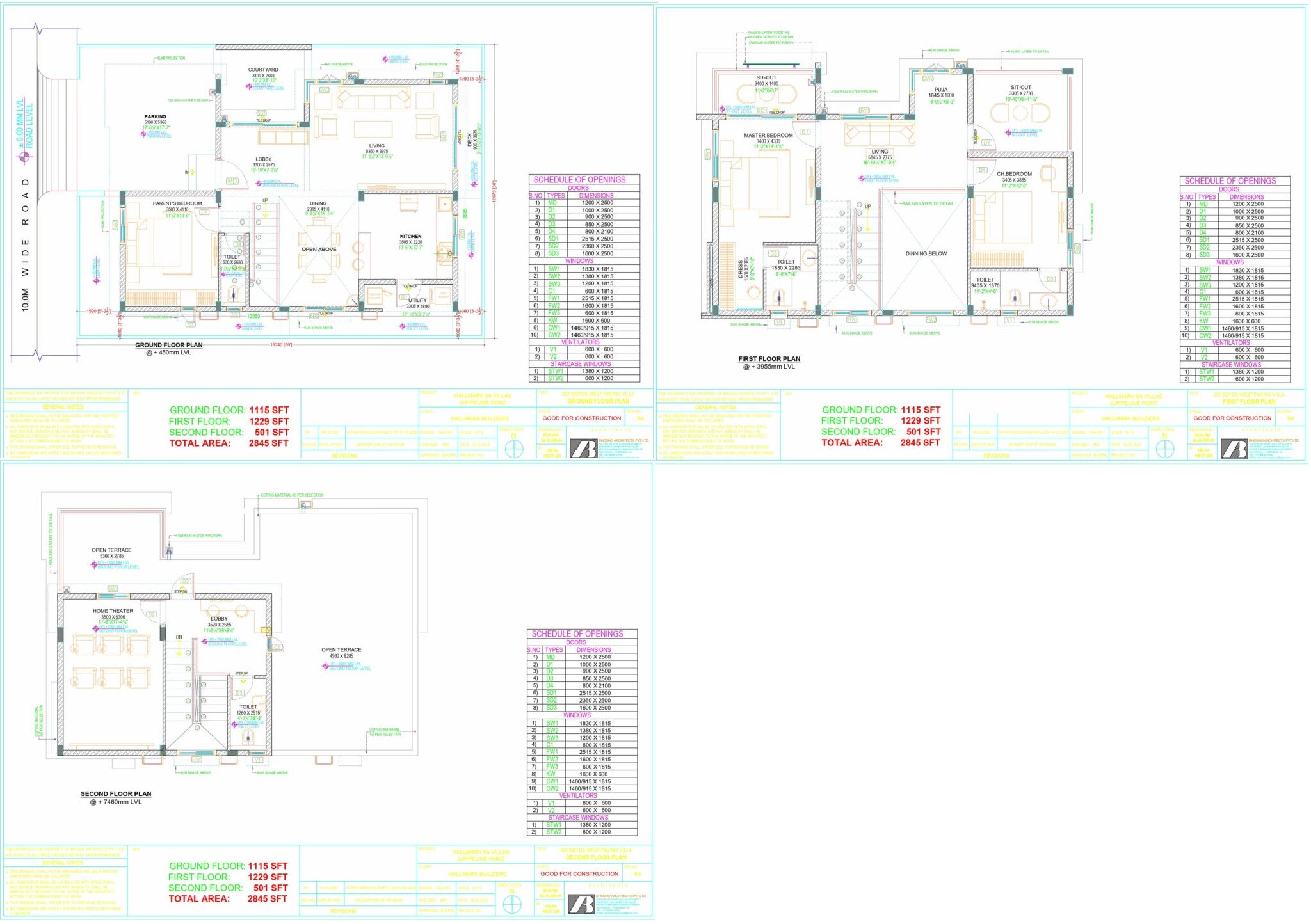 Floor plan of 3 BHK 2845 Sq. Ft. Villa in Hallmark 5A Villa, Hyderabad