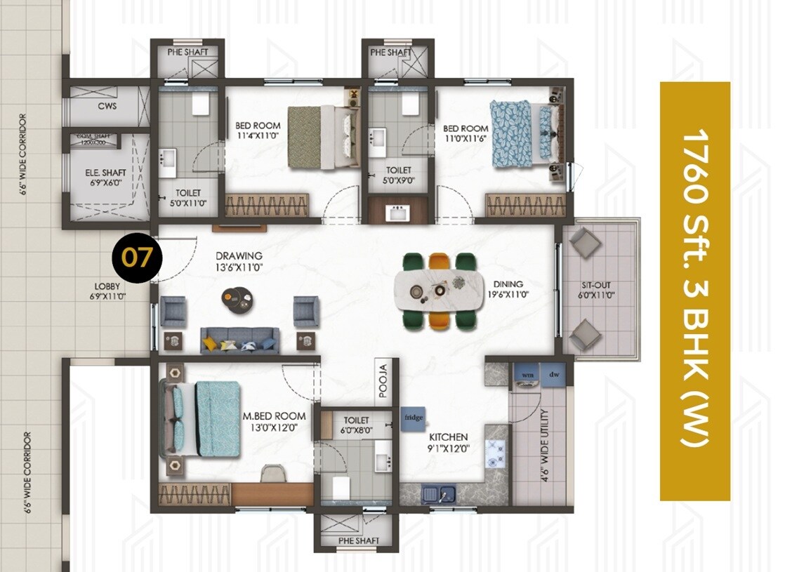 3 BHK 1760 Sq. Ft. Apartment