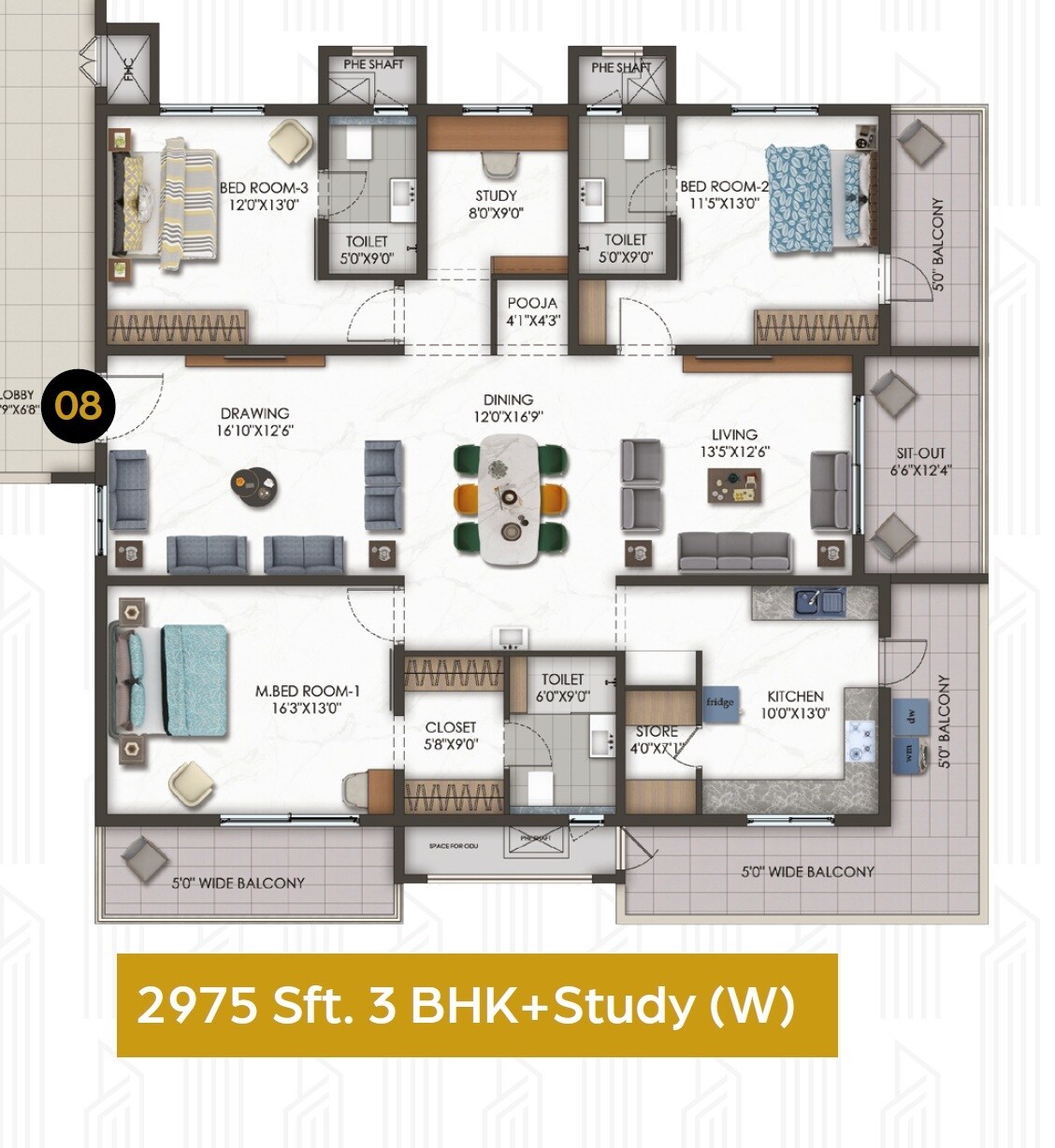 3 BHK 2975 Sq. Ft. Apartment