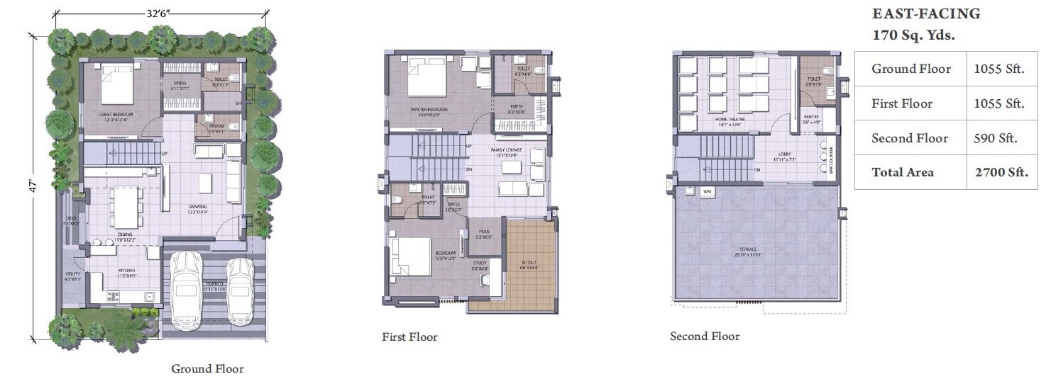 Floor plan of 3 BHK 2700 Sq. Ft. Villa in Hallmark Floresta, Hyderabad