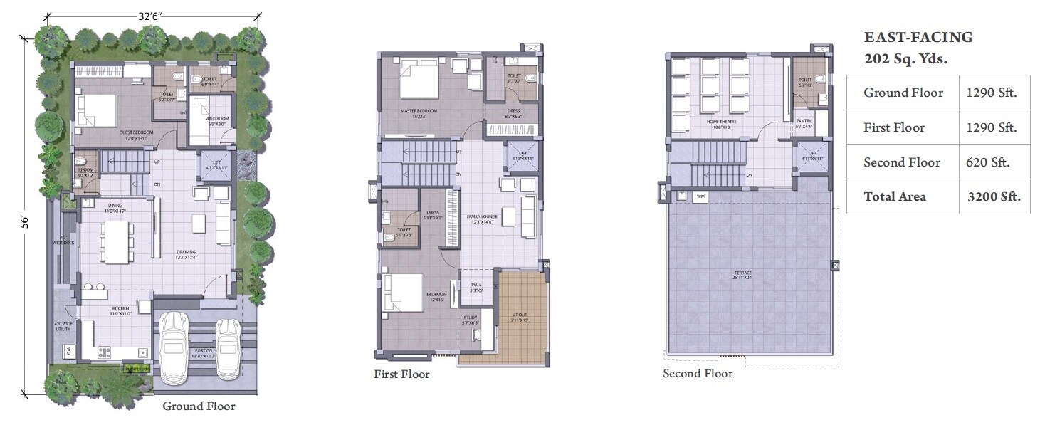 Floor plan of 3 BHK 3200 Sq. Ft. Villa in Hallmark Floresta, Hyderabad