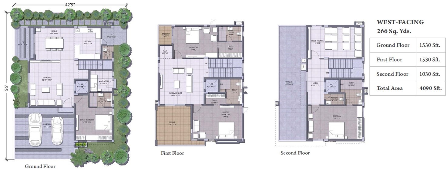 Floor plan of 4 BHK 4090 Sq. Ft. Villa in Hallmark Floresta, Hyderabad