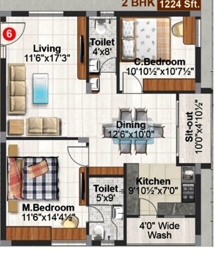 2 BHK 1224 Sq. Ft. Apartment
