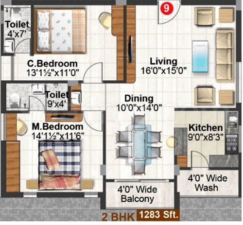 2 BHK 1283 Sq. Ft. Apartment