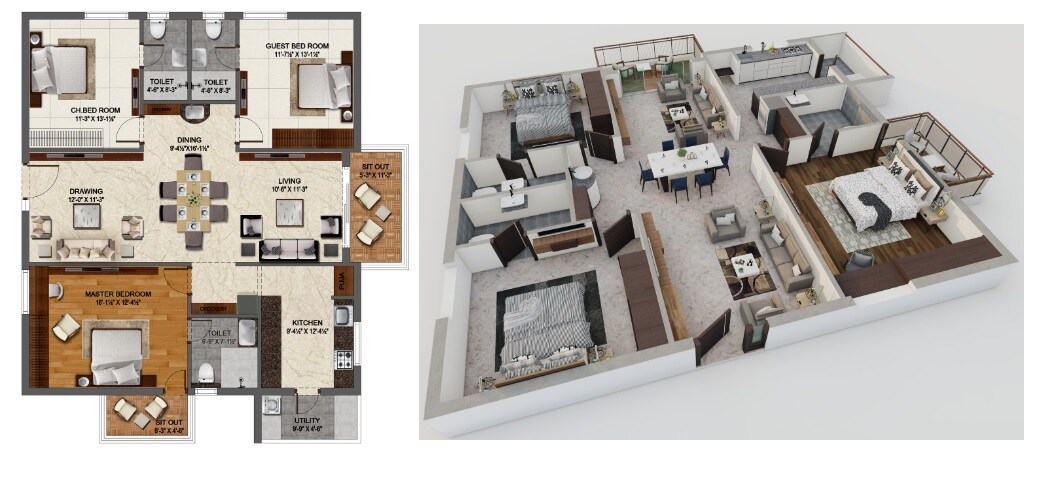 3 BHK 1885 Sq. Ft. Apartment