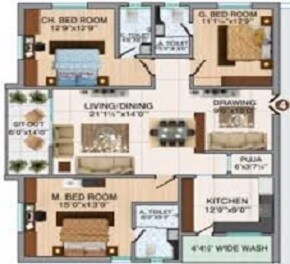 3 BHK 1500 Sq. Ft. Apartment