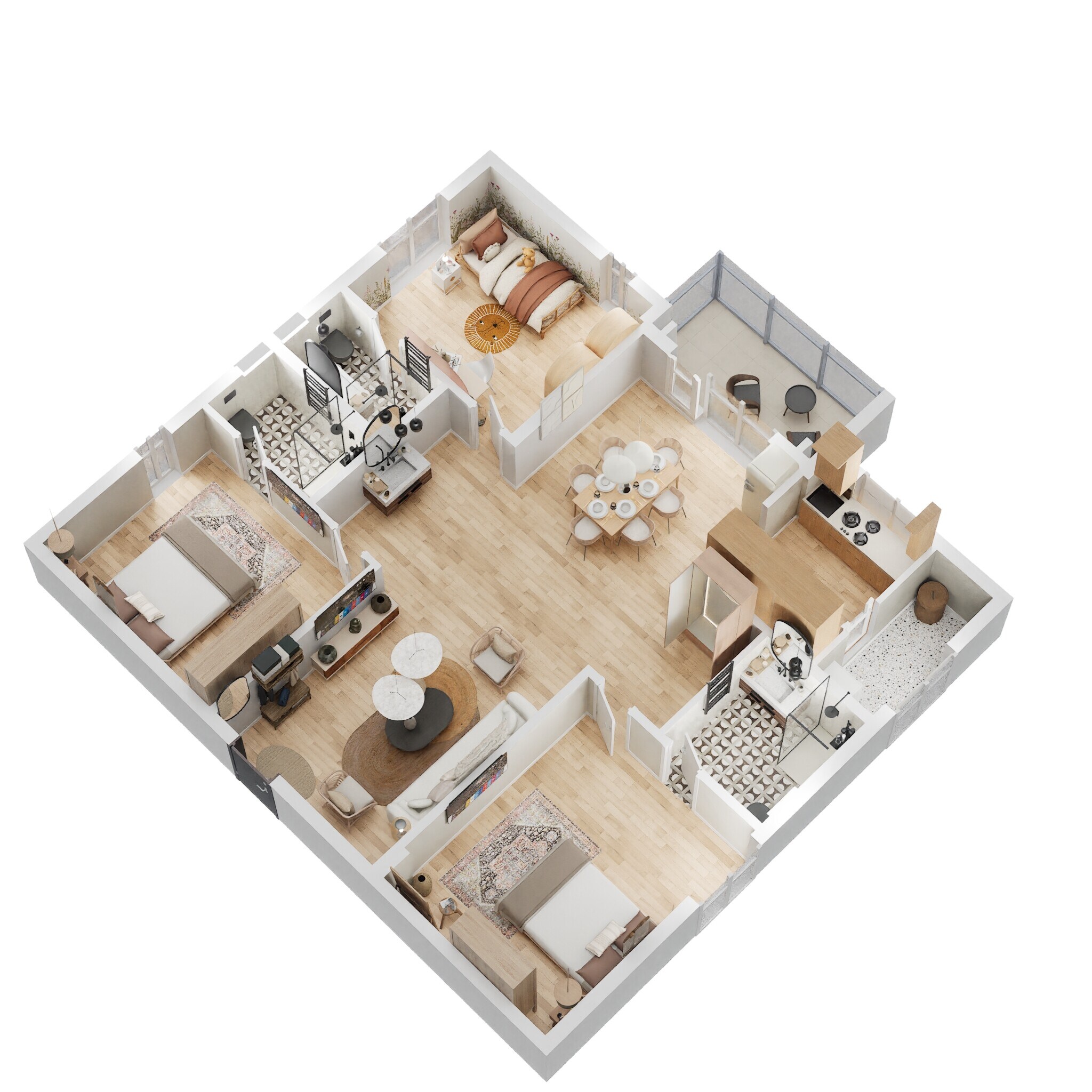 Floor plan of 3 BHK Apartment - 1635 sq. ft. in Hallmark Skyrena, Hyderabad