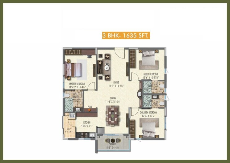 Other, hallmark-skyrena 3 Bedroom 1635 Sq.Ft. Apartment In Narsingi Hyderabad 9134214