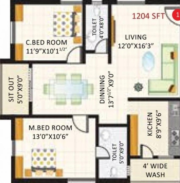 2 BHK 1204 Sq. Ft. Apartment