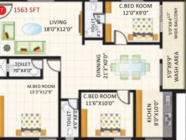 3 BHK 1563 Sq. Ft. Apartment
