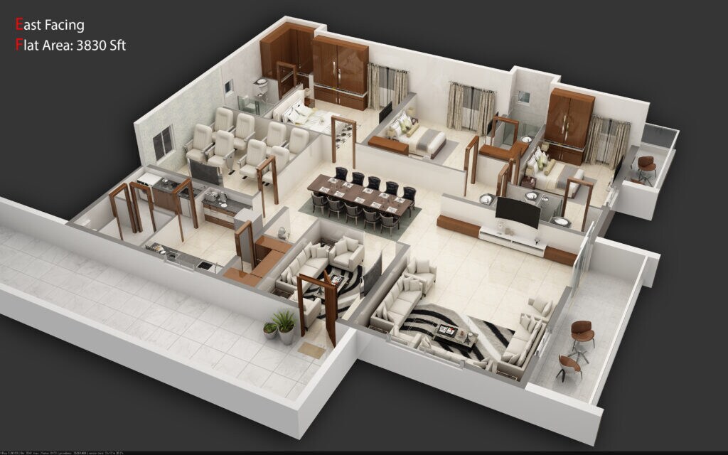 Floor plan of 3 BHK 3830 Sq. Ft. Apartment in Hallmark Treasor, Hyderabad