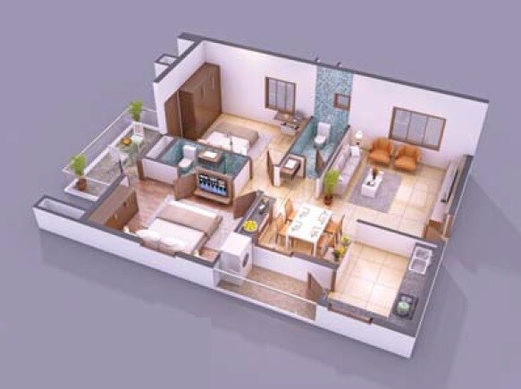 Floor plan of 2 BHK 1270 Sq. Ft. Apartment in Hallmark Vicinia, Hyderabad