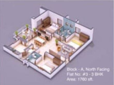 Floor plan of 3 BHK 1760 Sq. Ft. Apartment in Hallmark Vicinia, Hyderabad