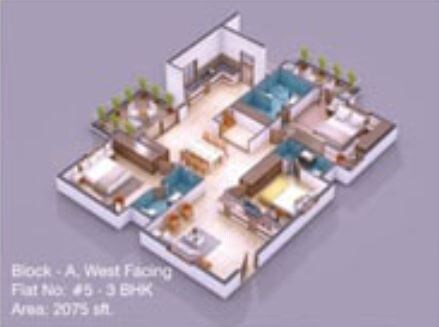 Floor plan of 3 BHK 2075 Sq. Ft. Apartment in Hallmark Vicinia, Hyderabad
