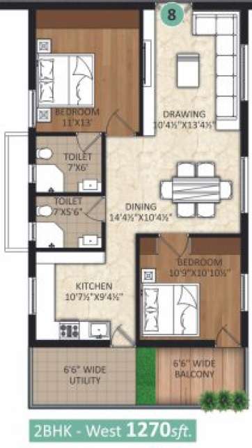 2 BHK 1270 Sq. Ft. Apartment in Haneesh Shritha Ortus