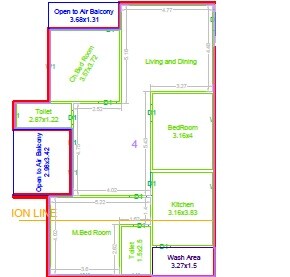 Floor plan of 3 BHK 1524 Sq. Ft. Apartment in Hari Hara Hibiscus, Hyderabad