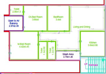Floor plan of 3 BHK 1824 Sq. Ft. Apartment in Hari Hara Hibiscus, Hyderabad