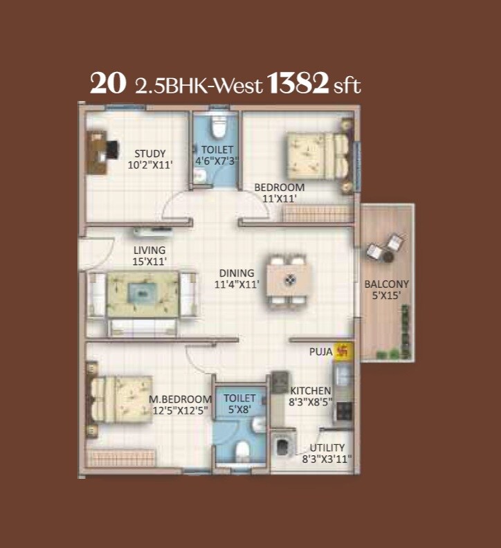 Floor plan of 2 BHK 1382 Sq. Ft. Apartment in Hari Hara Luxe, Hyderabad
