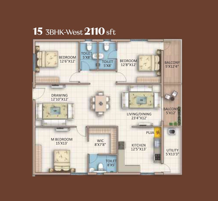 Floor plan of 3 BHK 2110 Sq. Ft. Apartment in Hari Hara Luxe, Hyderabad