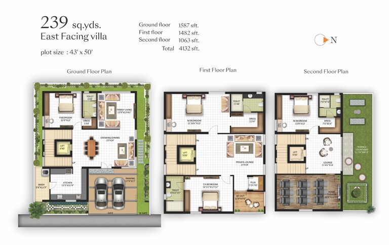 Floor plan of 4 BHK 4132 Sq. Ft. Villa in Haris Pranava Affluence, Hyderabad