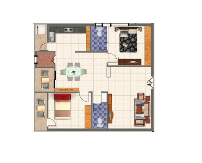 Floor plan of 2 BHK Apartment - 1260 sq. ft. in Harshith Springfield Apartments, Hyderabad