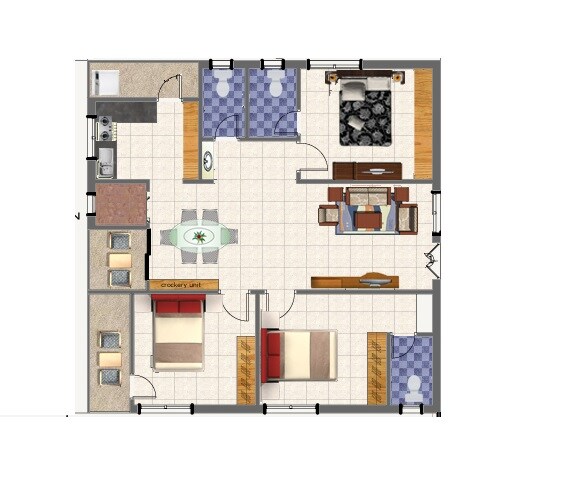 Floor plan of 3 BHK Apartment - 1400 sq. ft. in Harshith Springfield Apartments, Hyderabad