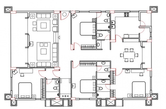 Floor plan of 4 BHK 3700 Sq. Ft. Apartment in Hill Ridge Springs, Hyderabad