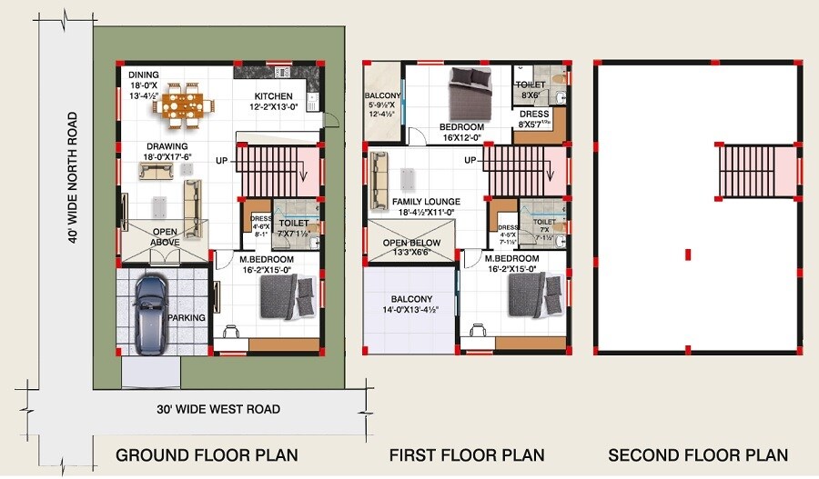 Floor plan of 3 BHK 1900 Sq. Ft. Villa in Hilland Brooke Bond Valley, Hyderabad