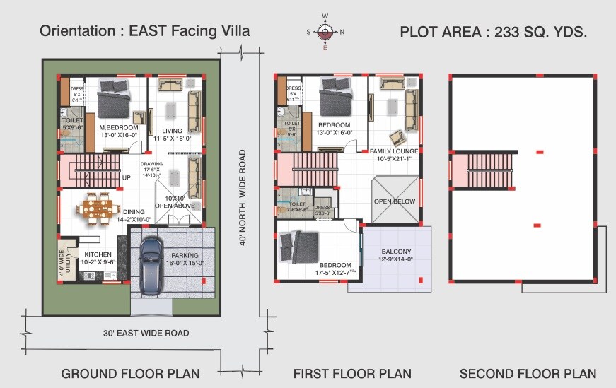 Floor plan of 3 BHK 2097 Sq. Ft. Villa in Hilland Brooke Bond Valley, Hyderabad