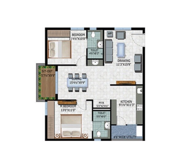 2 BHK 1165 Sq. Ft. Apartment