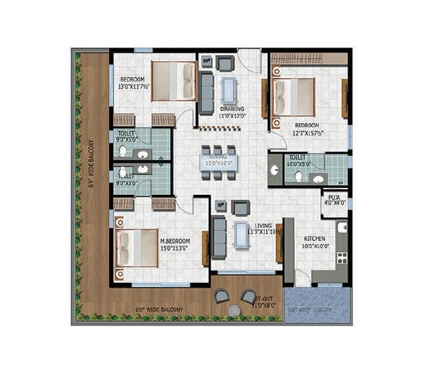 3 BHK 3381 Sq. Ft. Apartment