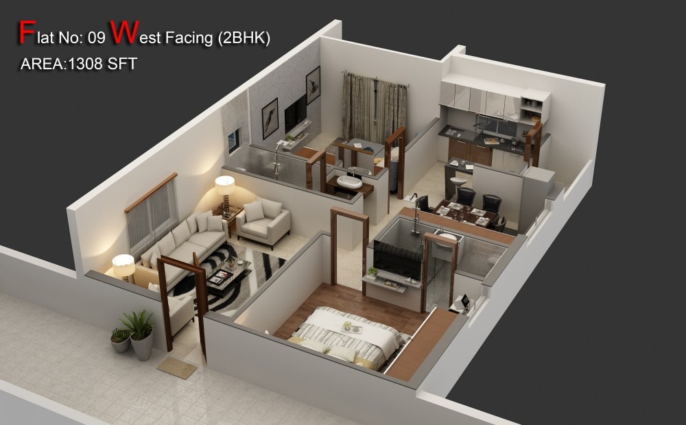 2 BHK 1308 Sq. Ft. Apartment