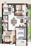Floor plan of 2 BHK 1129 Sq. Ft. Apartment in Hivision Serene, Hyderabad