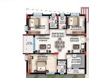 Floor plan of 3 BHK 1455 Sq. Ft. Apartment in Hivision Serene, Hyderabad