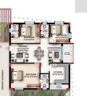 Floor plan of 3 BHK 1535 Sq. Ft. Apartment in Hivision Serene, Hyderabad