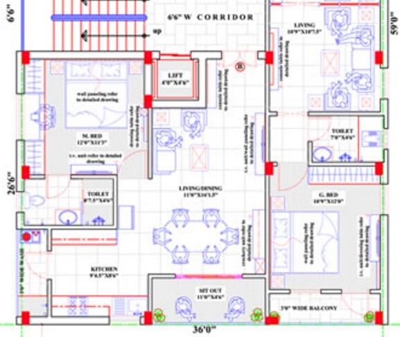 Floor plan of 2 BHK 1215 Sq. Ft. Apartment in Home Line Lakshmi Annapurna Residency, Hyderabad