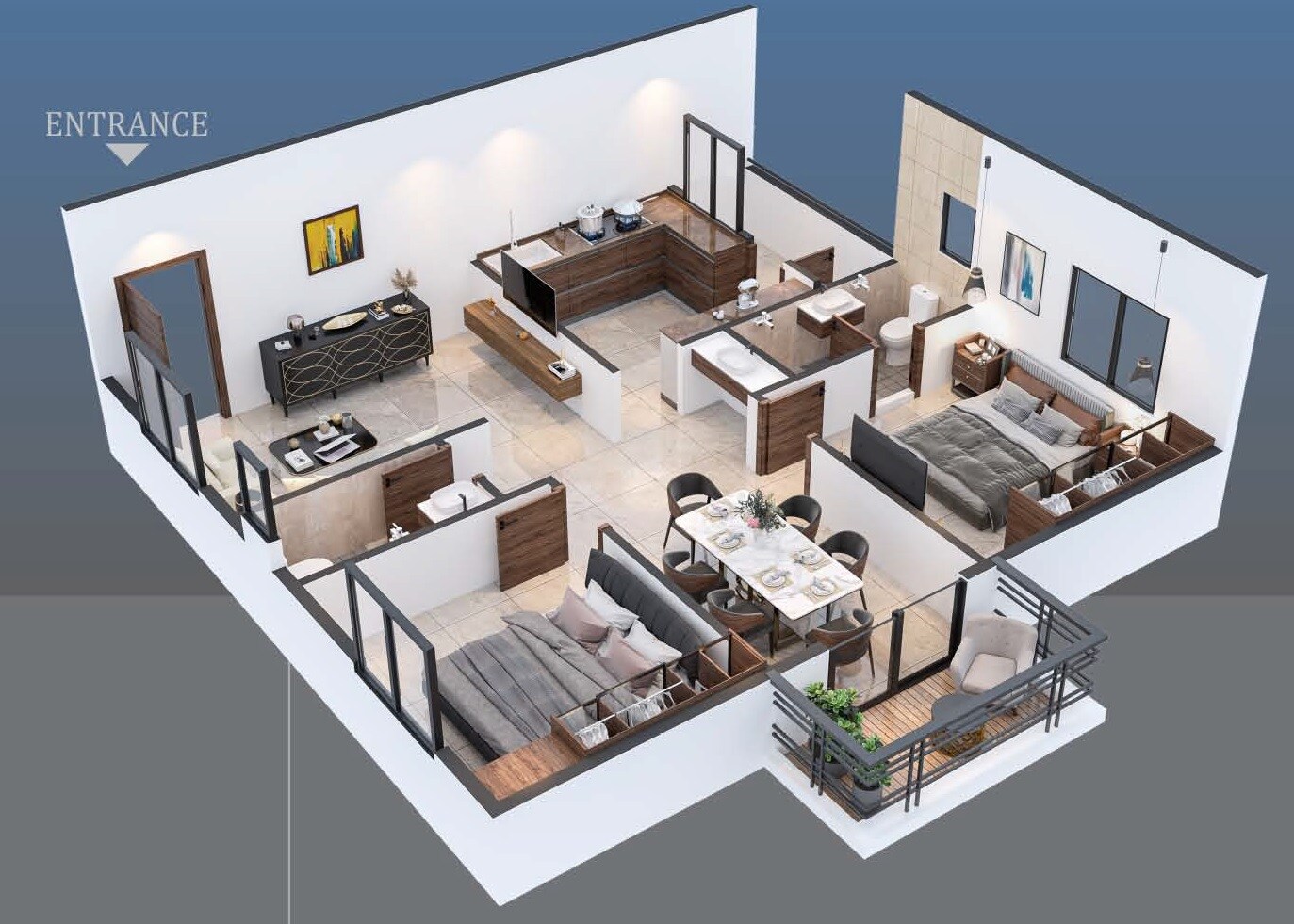 Floor plan of 2 BHK 1250 Sq. Ft. Apartment in HPR Lakefront, Hyderabad