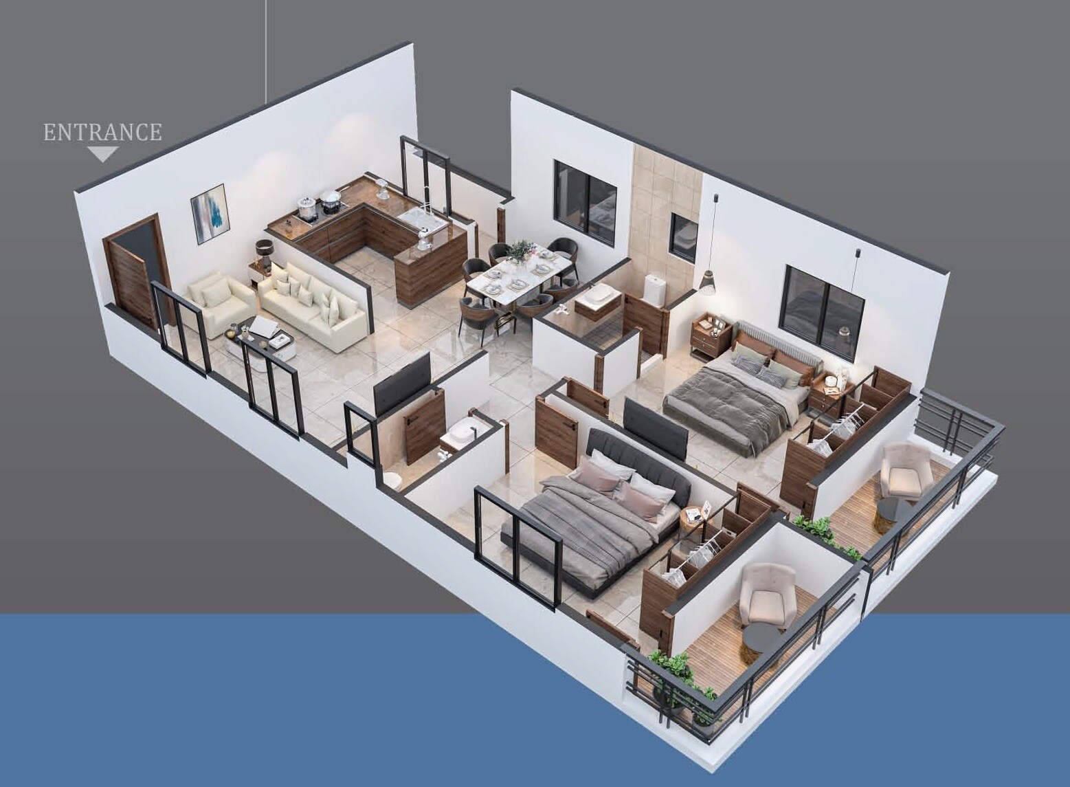 Floor plan of 2 BHK 1375 Sq. Ft. Apartment in HPR Lakefront, Hyderabad