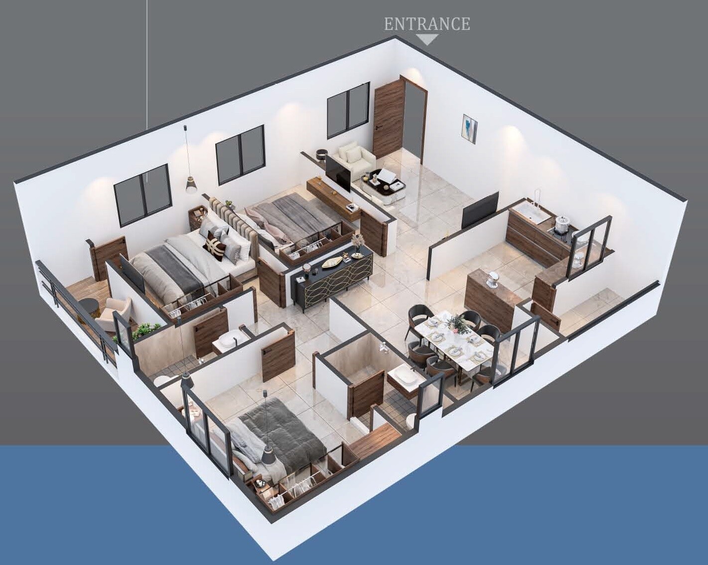 Floor plan of 3 BHK 1500 Sq. Ft. Apartment in HPR Lakefront, Hyderabad