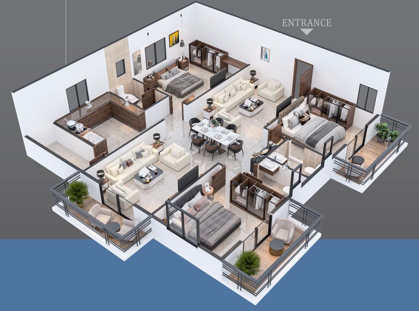 Floor plan of 3 BHK 2115 Sq. Ft. Apartment in HPR Lakefront, Hyderabad