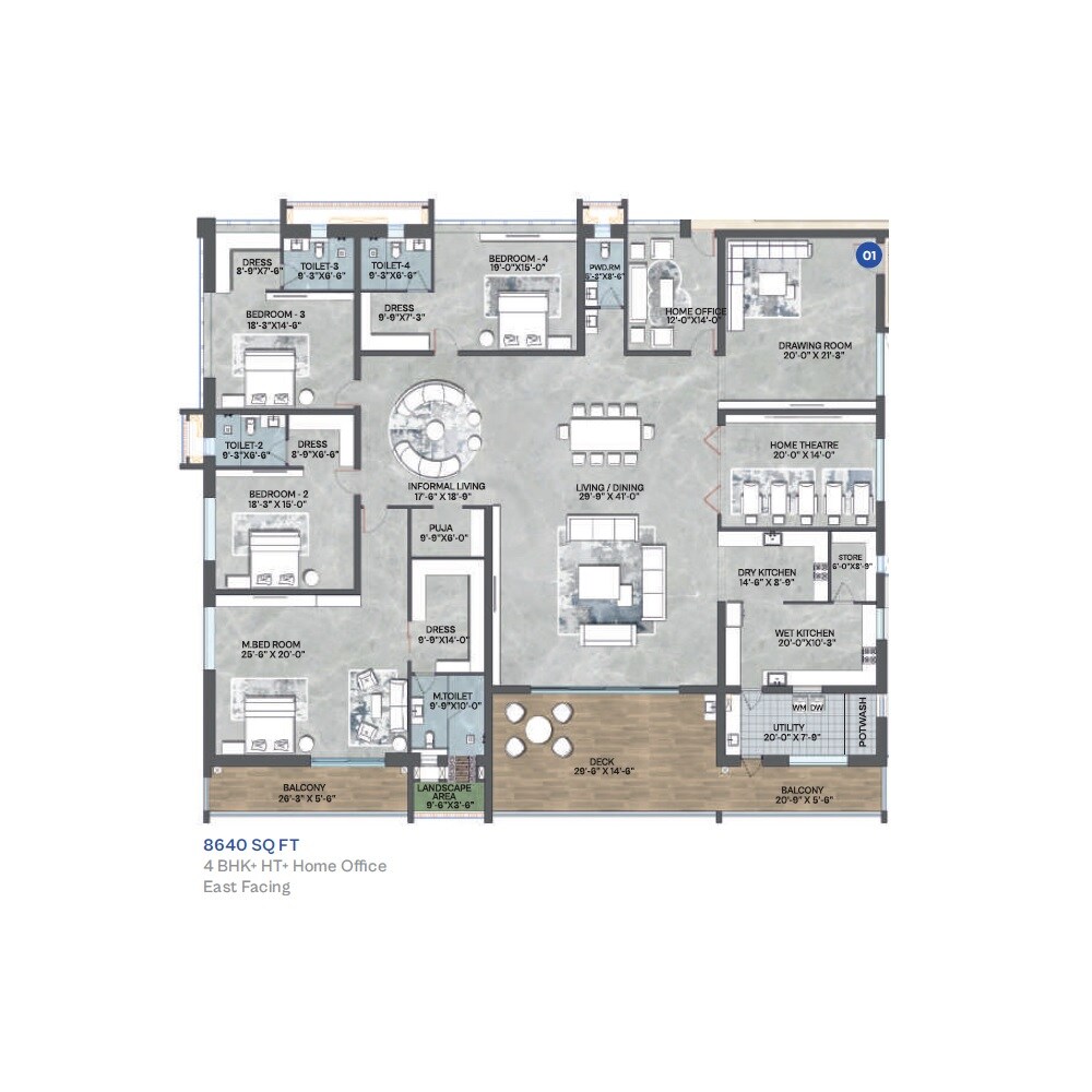 Floor plan of 4 BHK 8640 Sq. Ft. Apartment in Hyma Grava Residencies, Hyderabad