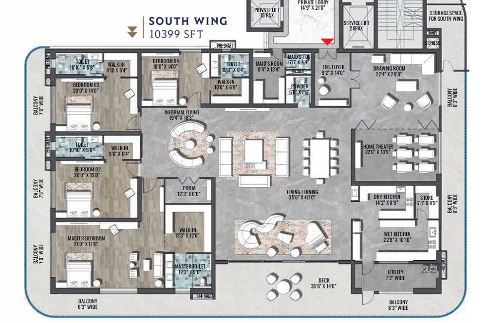 Floor plan of 4 BHK 10399 Sq. Ft. Apartment in Hyma My Home 99, Hyderabad