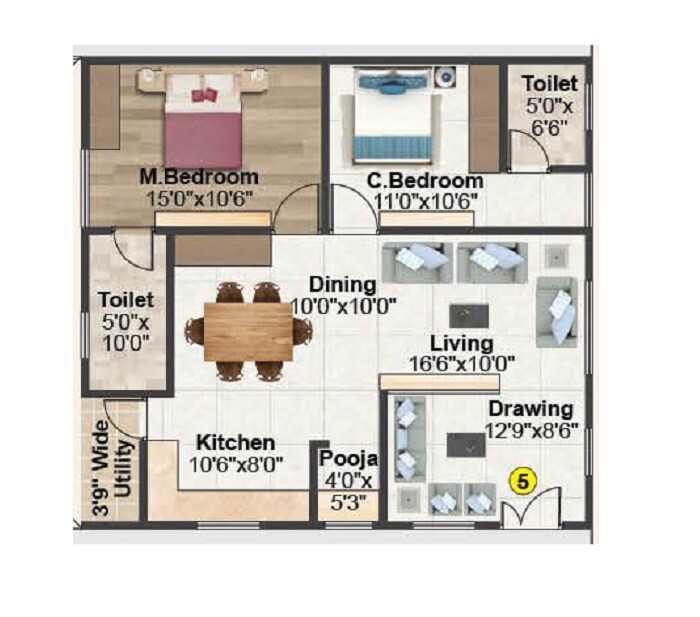 Floor plan of 2 BHK 1257 Sq. Ft. Apartment in I Homes Praramb, Hyderabad