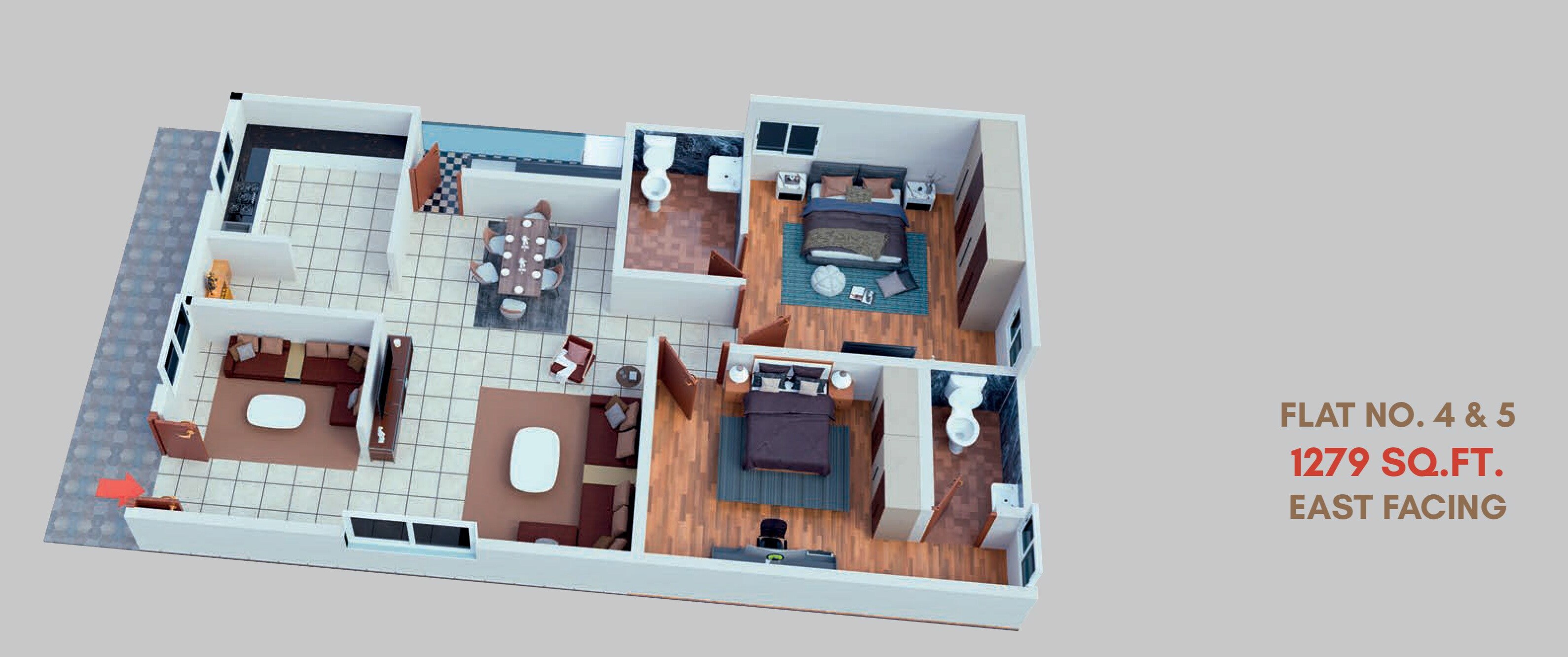 Floor plan of 2 BHK 1279 Sq. Ft. Apartment in I Homes The 11, Hyderabad