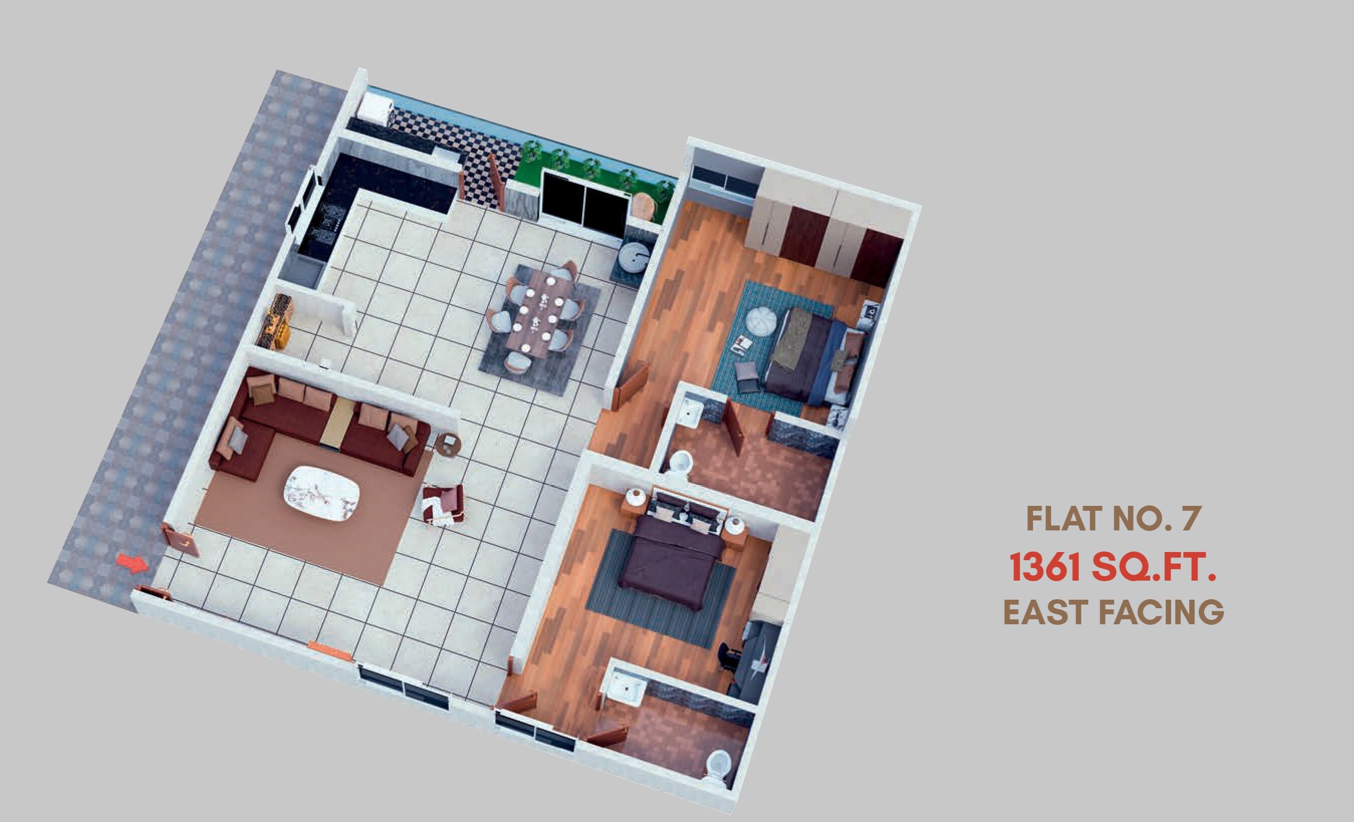 Floor plan of 2 BHK 1361 Sq. Ft. Apartment in I Homes The 11, Hyderabad