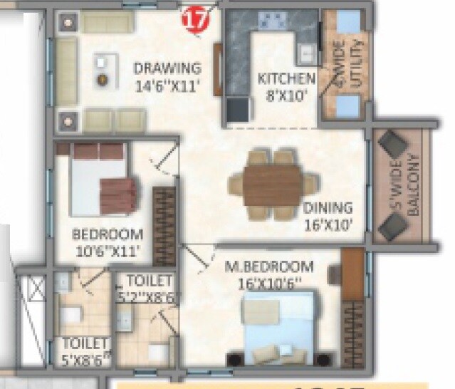 Floor plan of 2 BHK 1245 Sq. Ft. Apartment in Icon Alta Monte, Hyderabad