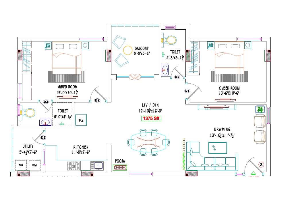 2 BHK 1375 Sq. Ft. Apartment in Ideal Ever Green