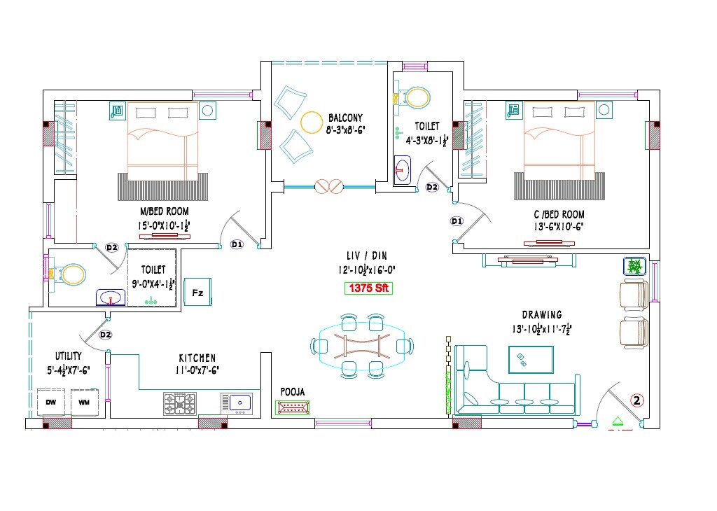 2 BHK 1375 Sq. Ft. Apartment