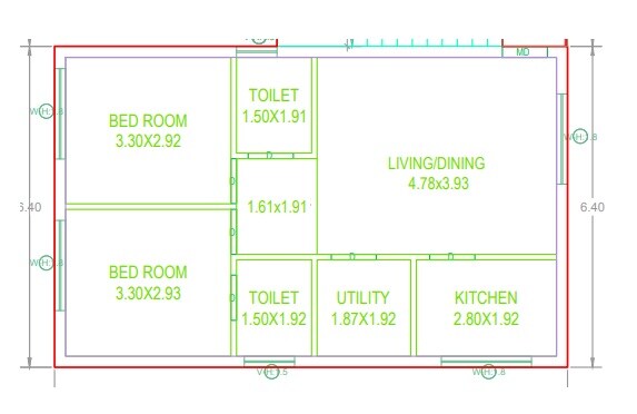Floor plan of 2 BHK 1155 Sq. Ft. Apartment in Ideal Skandha, Hyderabad