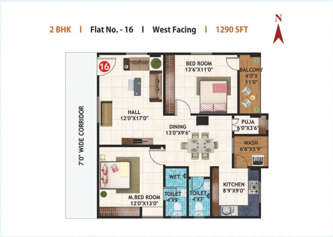 2 BHK 1290 Sq. Ft. Apartment